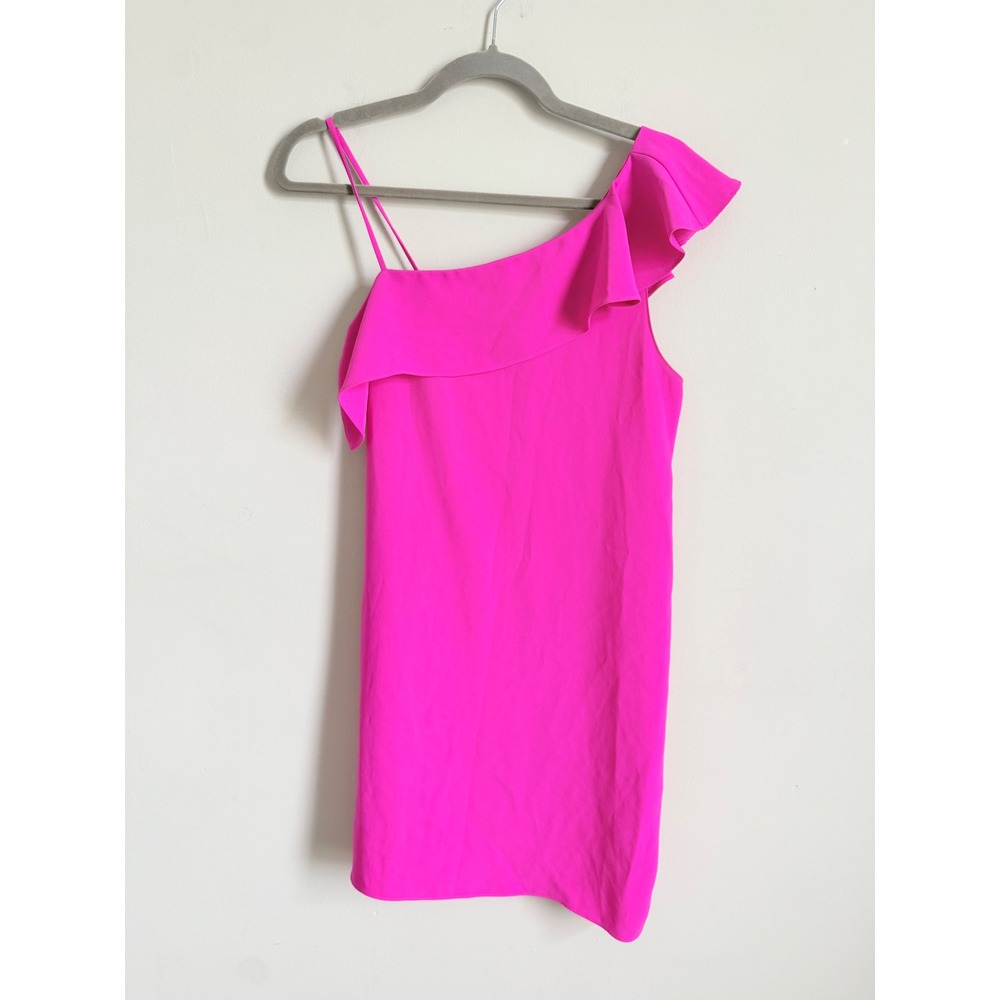 Amanda Uprichard Hot Pink One Shoulder Ruffle Mini Dress Womens Size Small